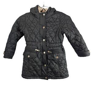 DKNY Quilted Puffer Hooded Girls Black Coat
